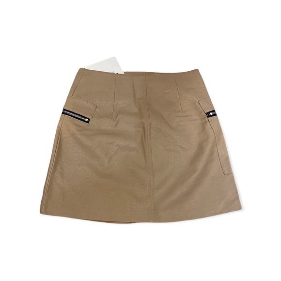 Women Dark Cream Leather Short Skirt - Picture 2 of 5